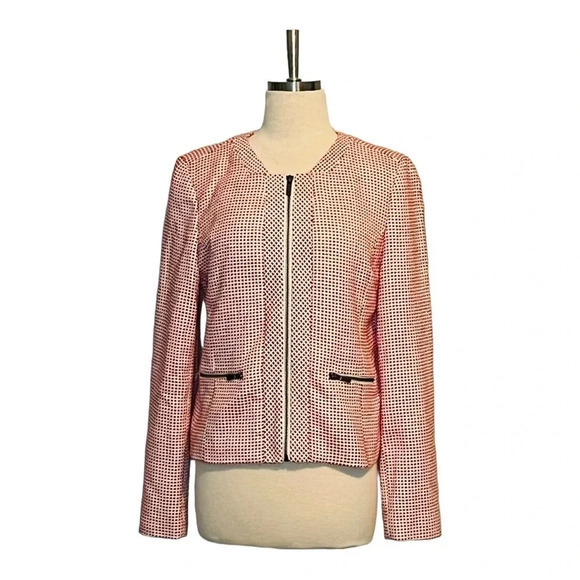 HALOGEN PINK WHITE CHECKED CROPPED ZIP UP BLAZER LINED POCKETS WOMEN SIZE MEDIUM - Picture 3 of 11